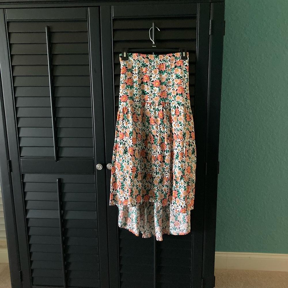 Bright and flowy Floral midi Boho Elastic high waisted skirt - Picture 2 of 2